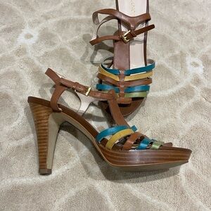 Franco Sarto Multicolor Strappy Beach summer tropical fun wooden clog Heels